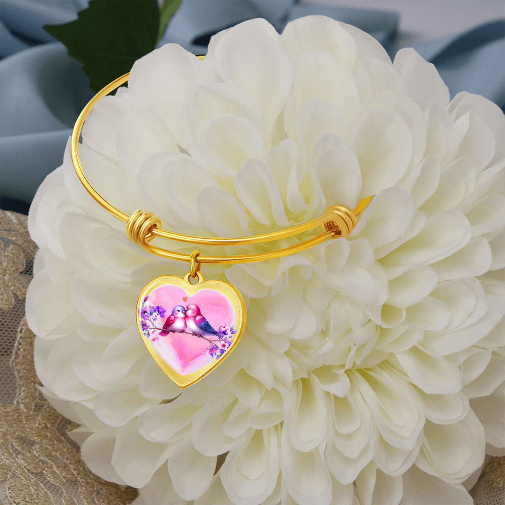 Love Birds on Heart Shaped Graphic Luxury Bracelet