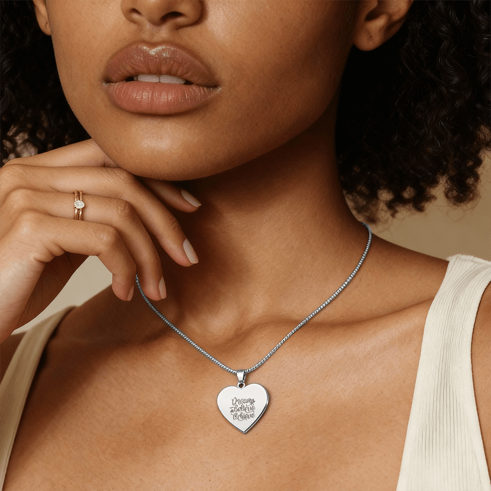 Dream Believe Achieve Motivational Engraved Heart Necklace