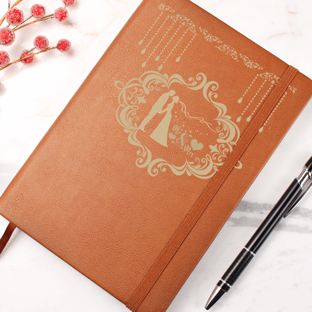 Mr. & Mrs. Bride and  Groom Vegan Leather Graphic Journal