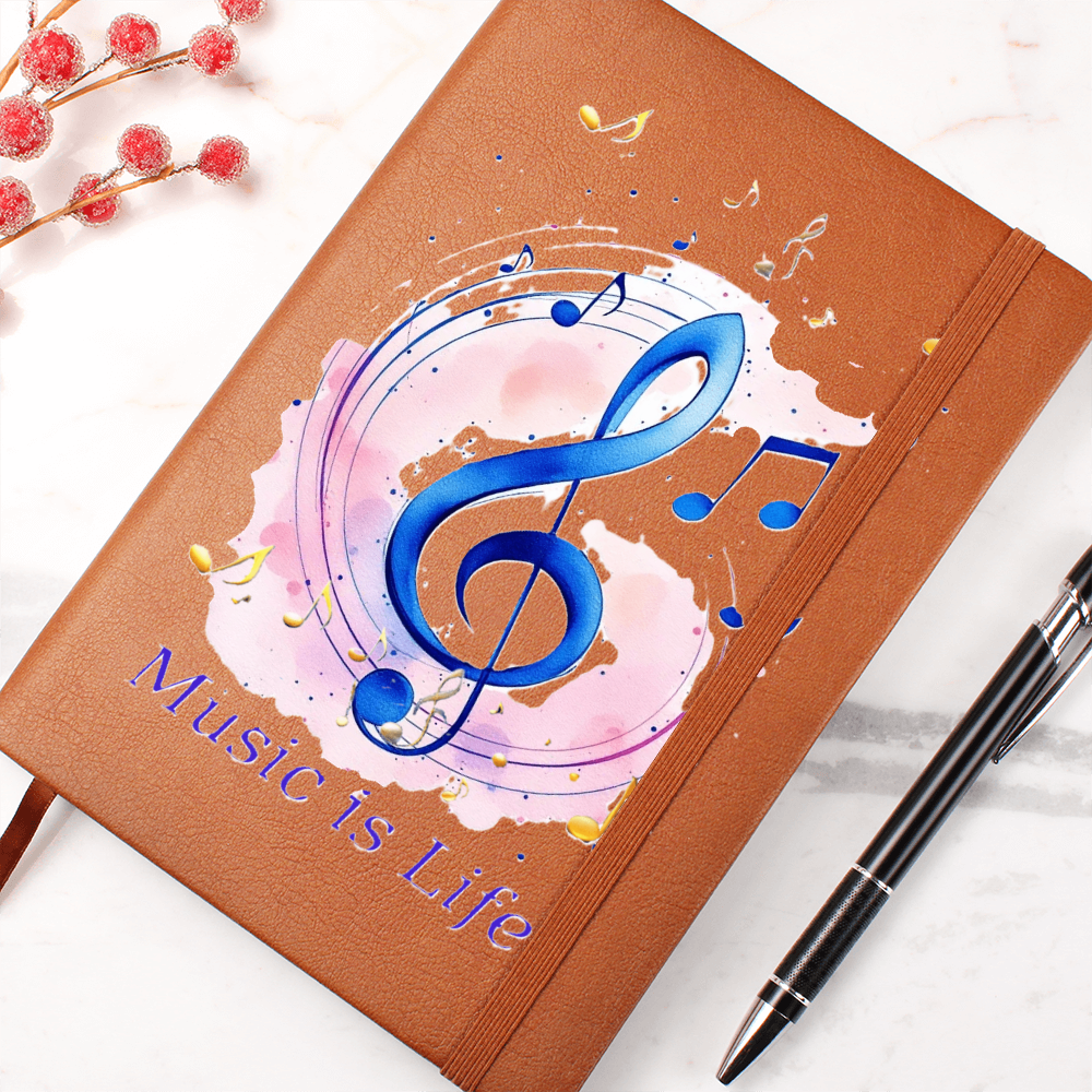 Music is Life Musical Notes Graphic Leather Journal