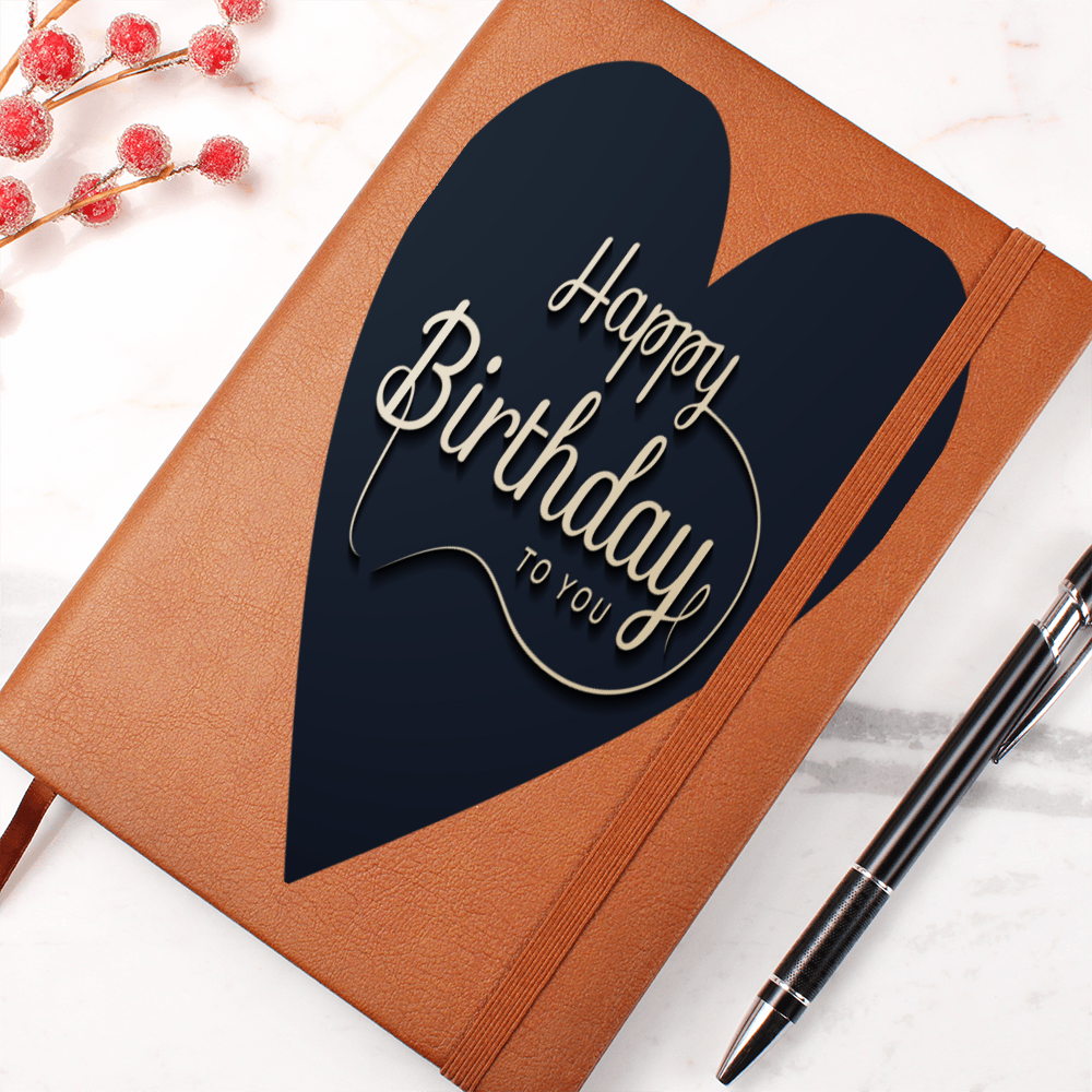 Happy Birthday to You Black Heart Graphic Leather Journal