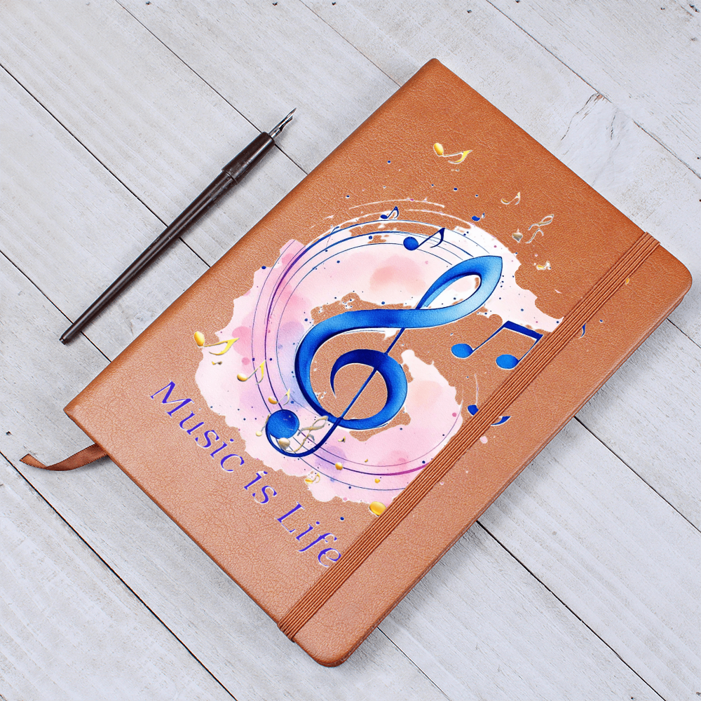 Music is Life Musical Notes Graphic Leather Journal