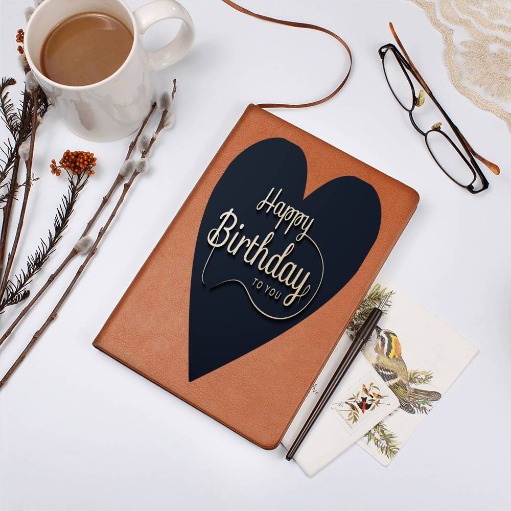 Happy Birthday to You Black Heart Graphic Leather Journal