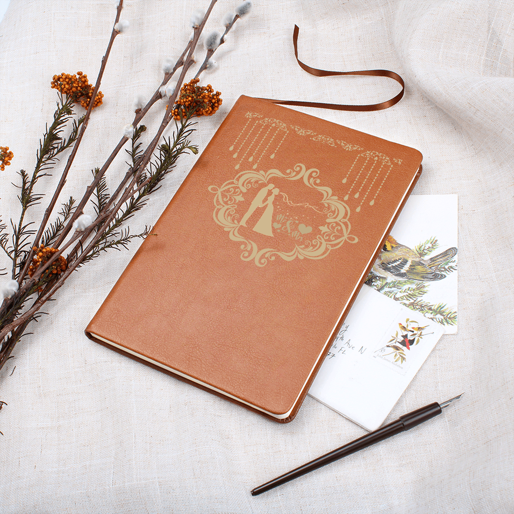 Mr. & Mrs. Bride and  Groom Vegan Leather Graphic Journal