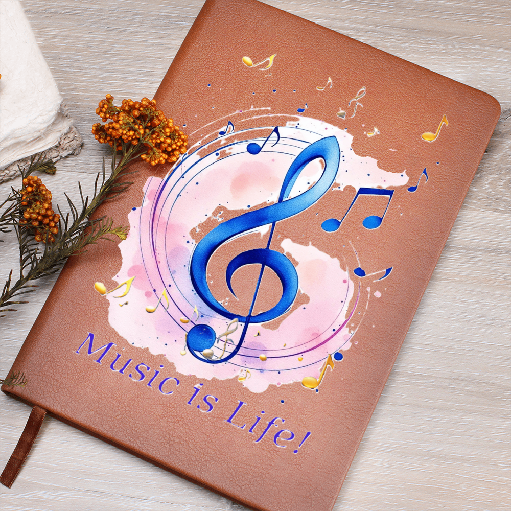Music is Life Musical Notes Graphic Leather Journal
