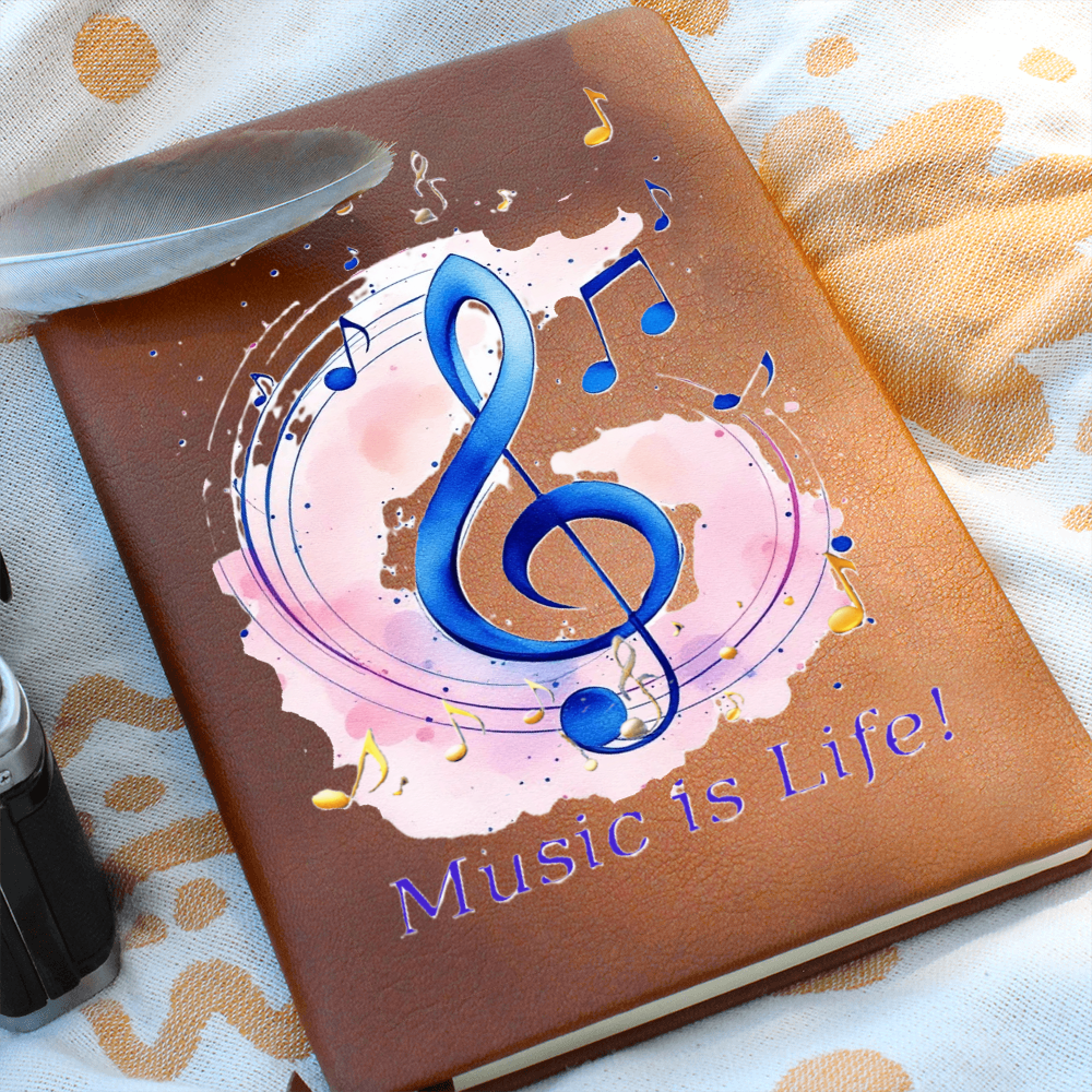 Music is Life Musical Notes Graphic Leather Journal