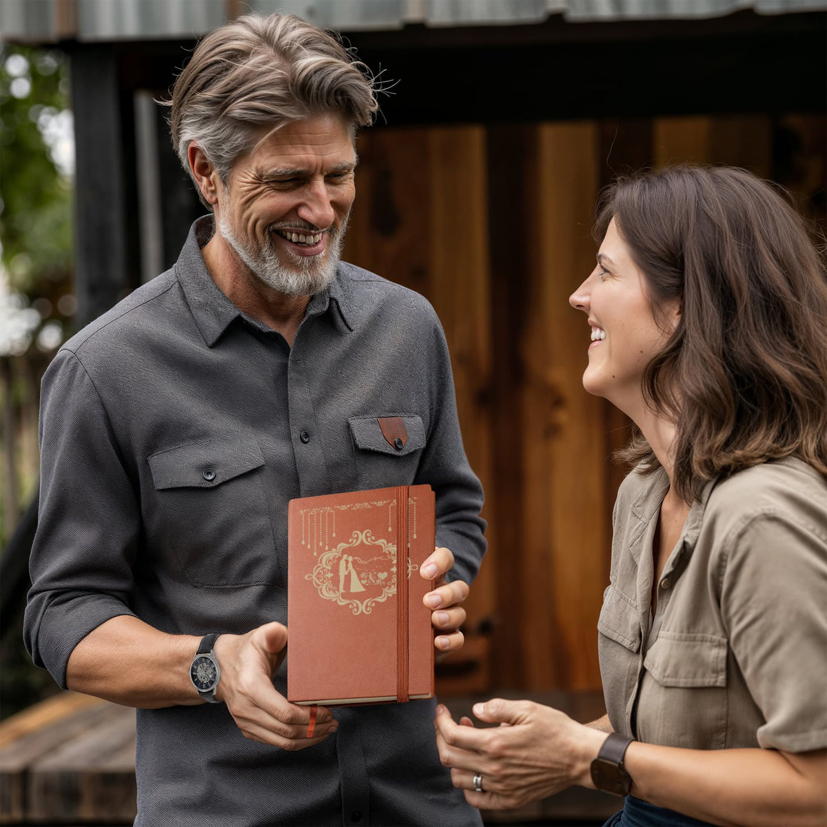 Mr. & Mrs. Bride and  Groom Vegan Leather Graphic Journal