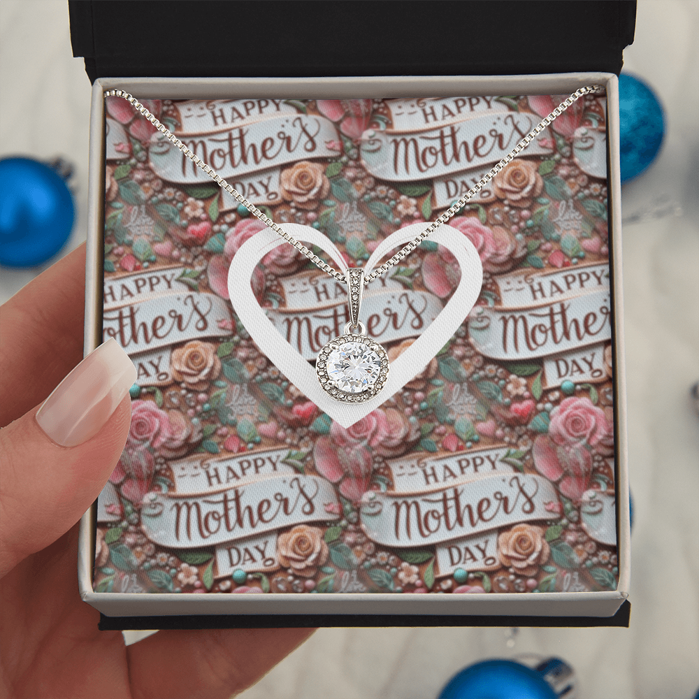 Happy Mother's Day Rose Pattern with Heart Eternal Hope Necklace