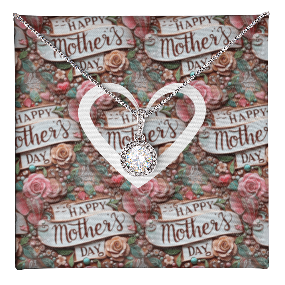 Happy Mother's Day Rose Pattern with Heart Eternal Hope Necklace