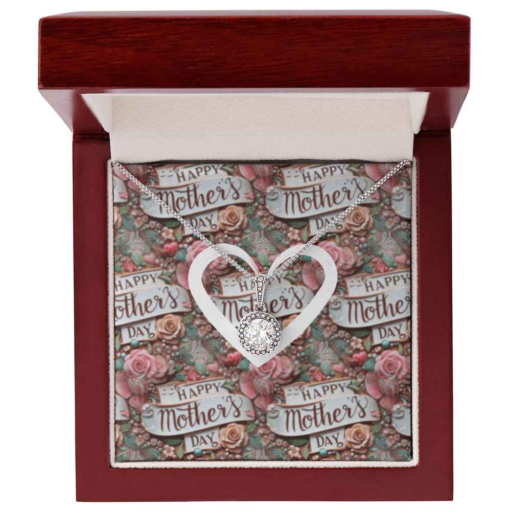 Happy Mother's Day Rose Pattern with Heart Eternal Hope Necklace