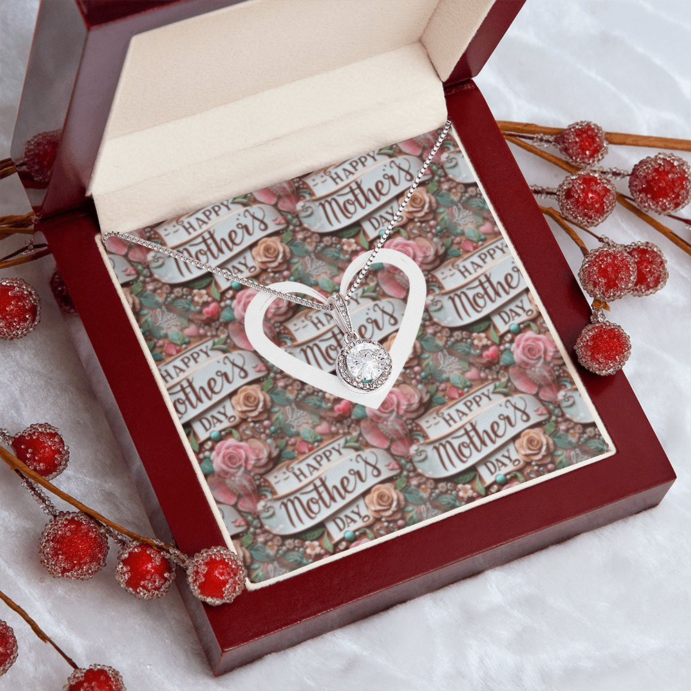 Happy Mother's Day Rose Pattern with Heart Eternal Hope Necklace