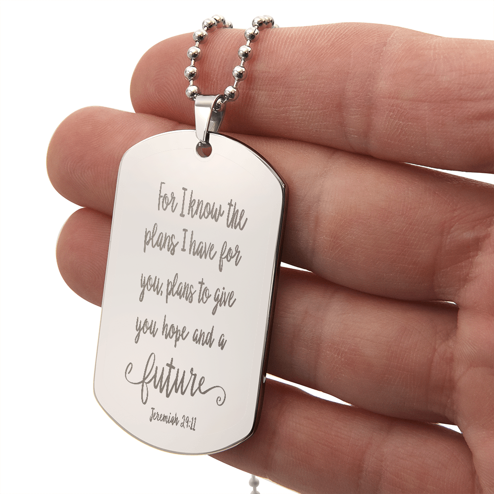 Plans for Hope and a Future Scripture Engraved Dog Tags Necklace