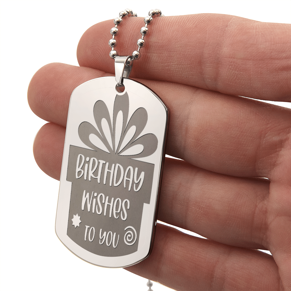 Birthday Wishes to You Engraved Graphic Dog Tags Necklace