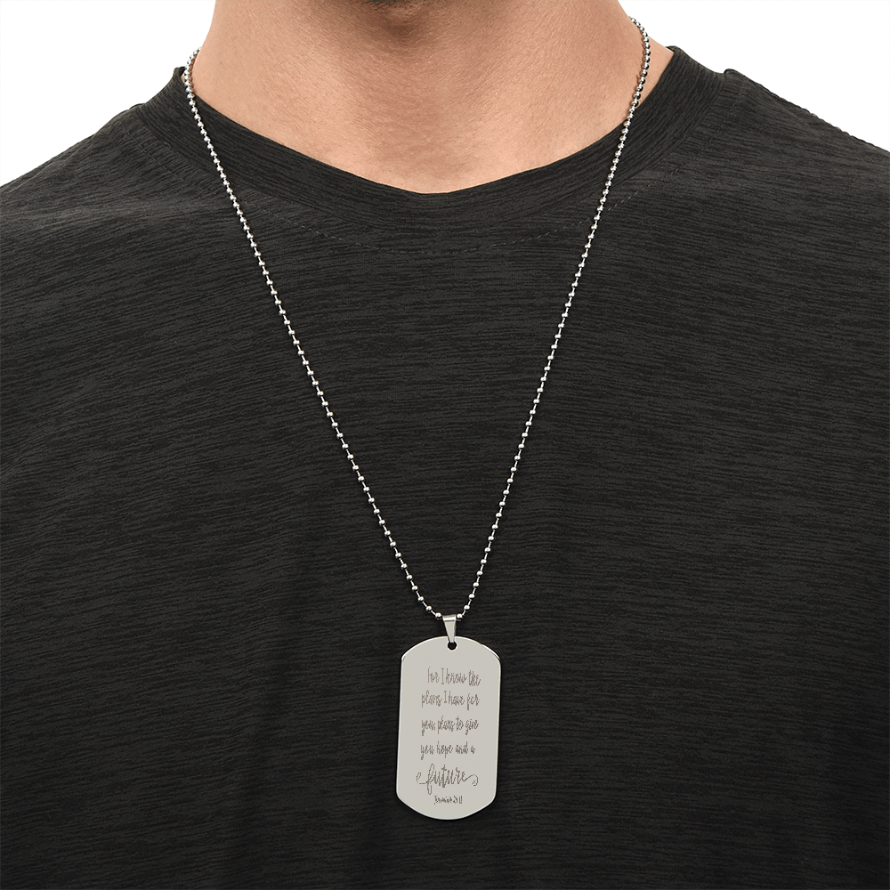 Plans for Hope and a Future Scripture Engraved Dog Tags Necklace