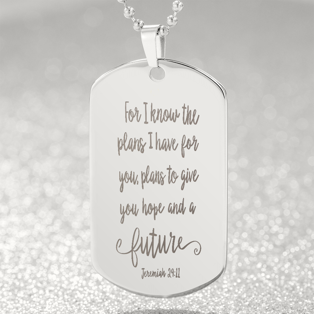 Plans for Hope and a Future Scripture Engraved Dog Tags Necklace