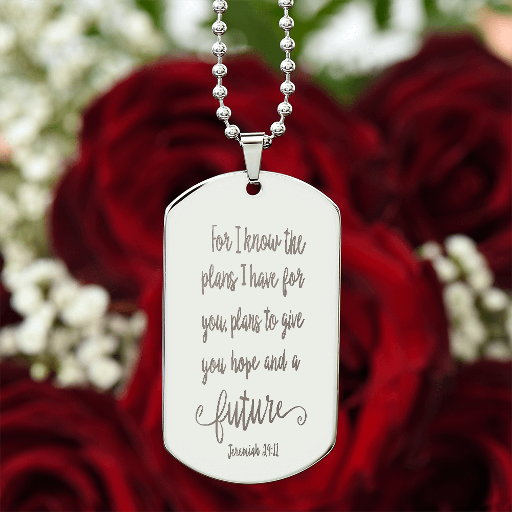 Plans for Hope and a Future Scripture Engraved Dog Tags Necklace