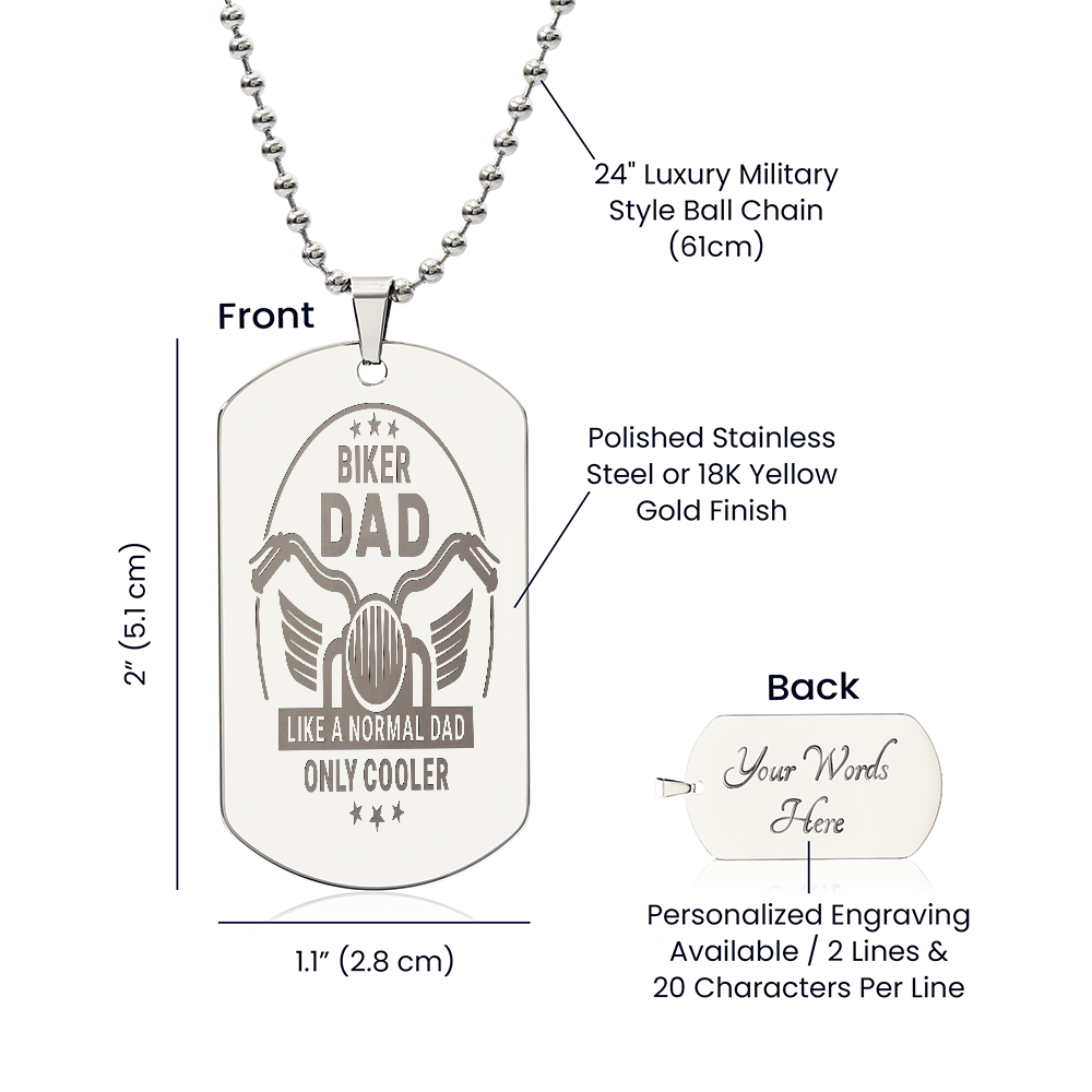 Cool Biker Dad Engraved Dog Tags Necklace