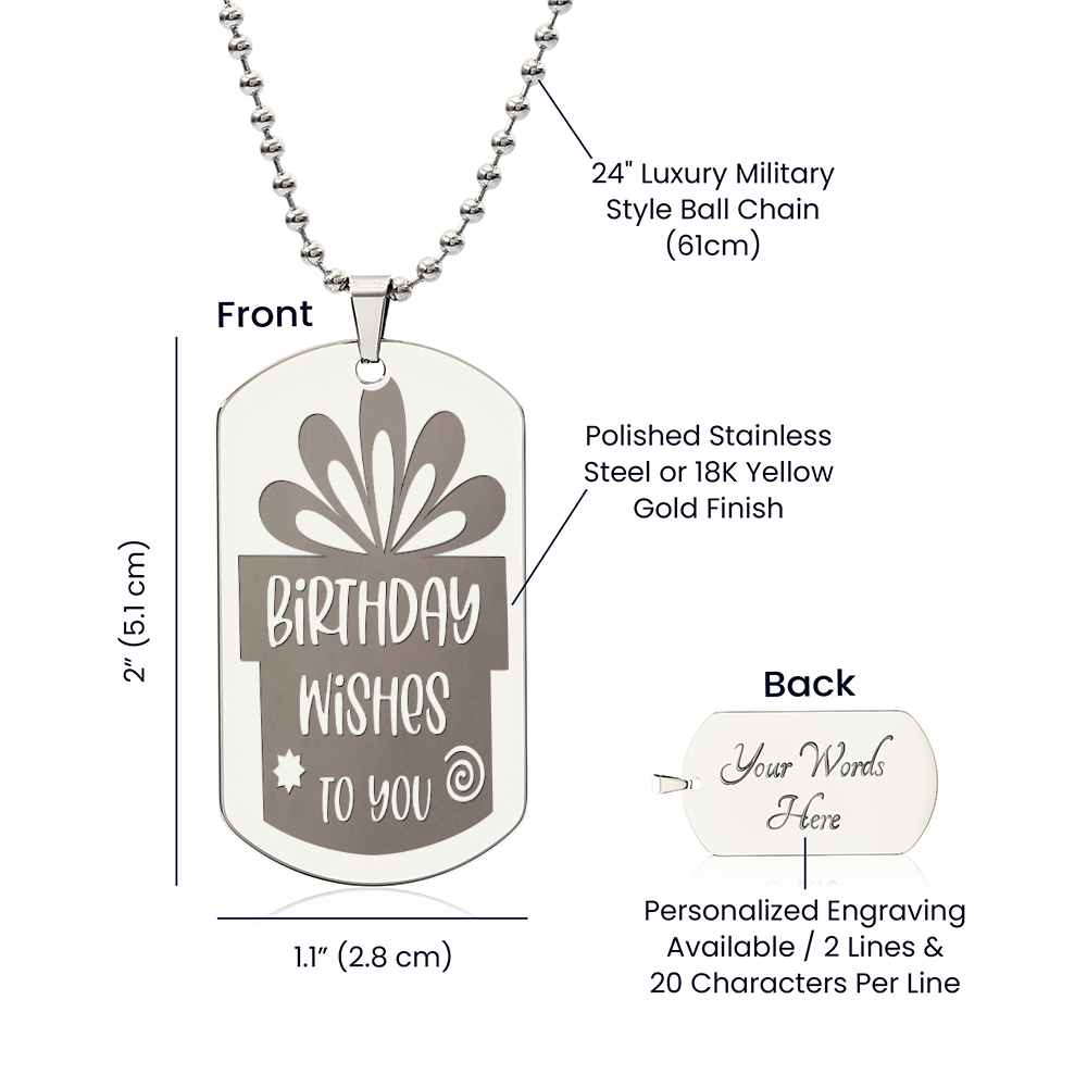 Birthday Wishes to You Engraved Graphic Dog Tags Necklace