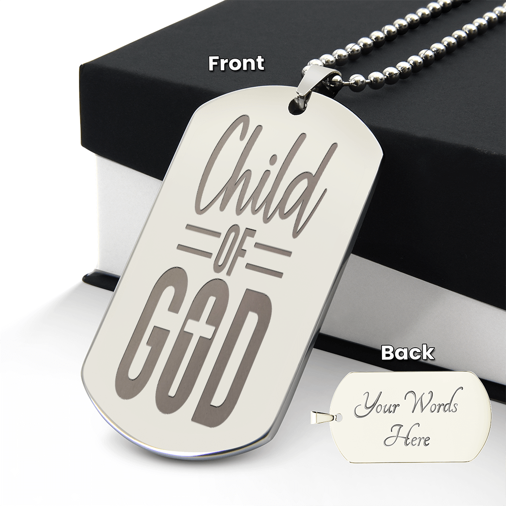 Child of God Faith Based Engraved Dog Tags Necklace