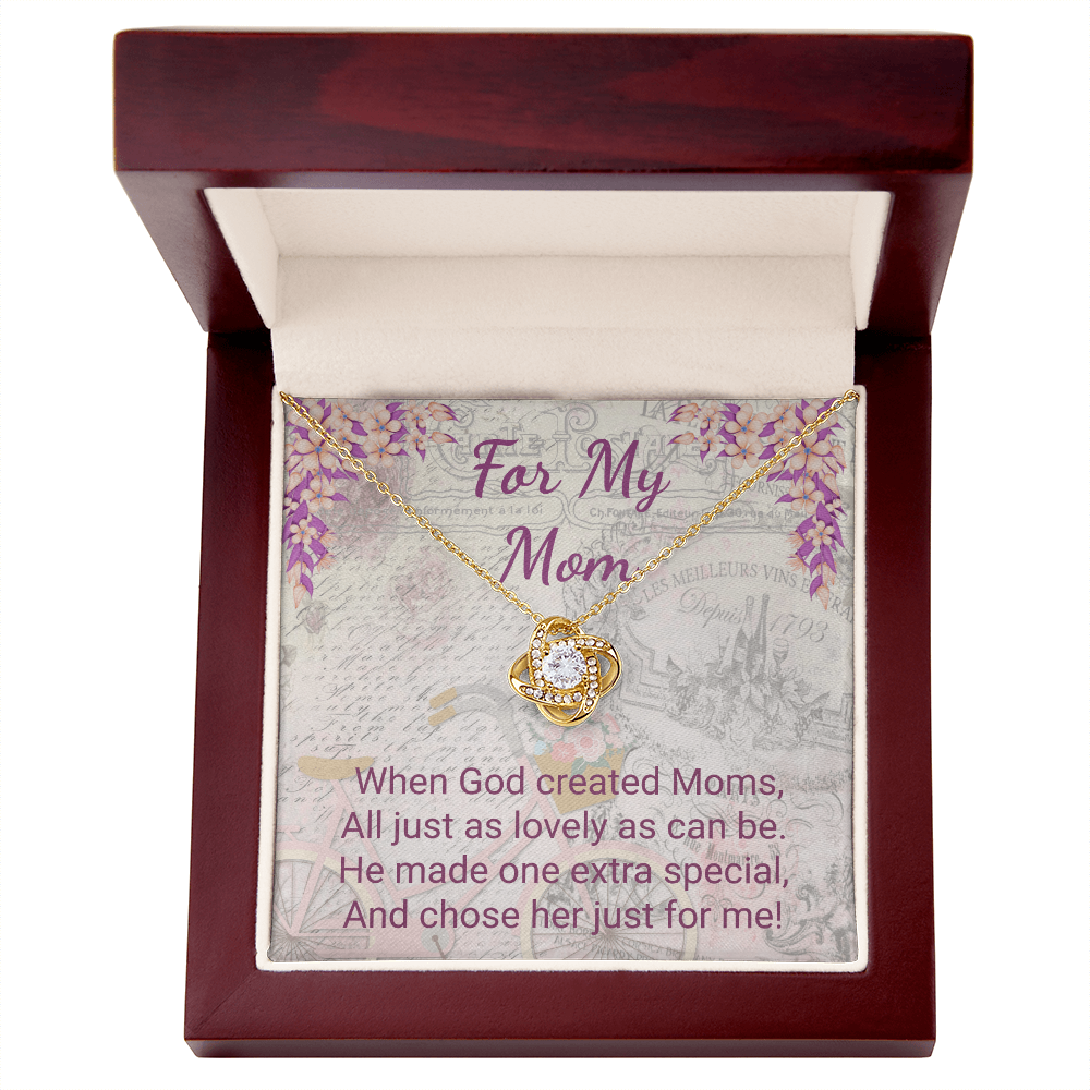 For My Mom Purple Floral Design Elegant Love Knot Necklace