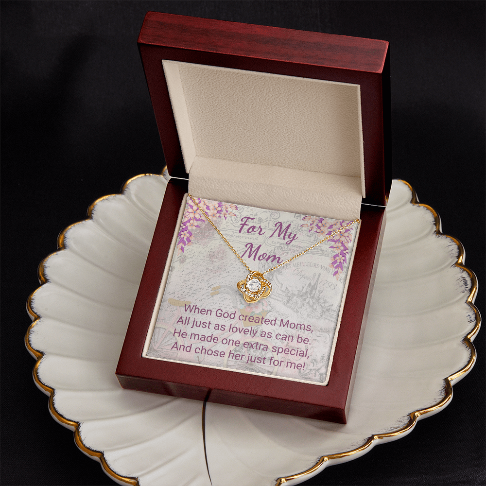 For My Mom Purple Floral Design Elegant Love Knot Necklace