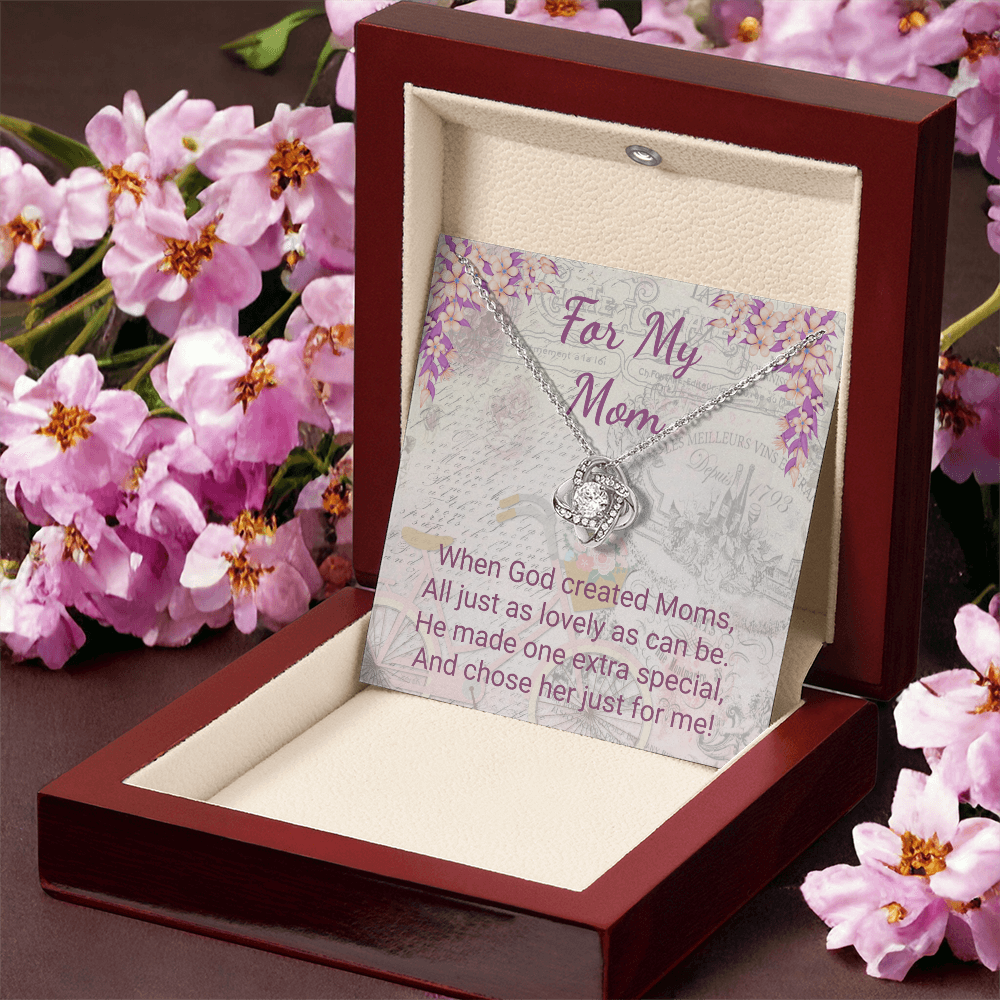 For My Mom Purple Floral Design Elegant Love Knot Necklace