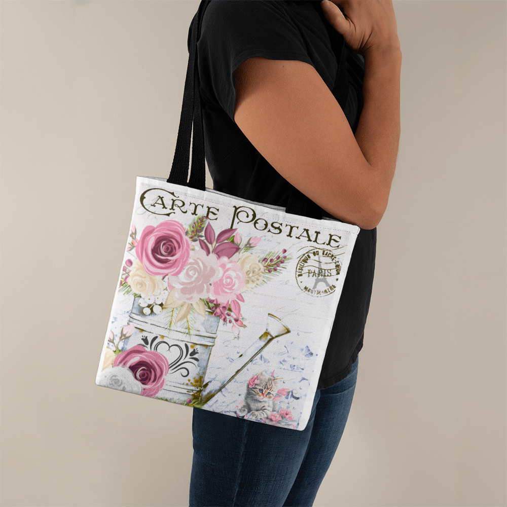Flowers & Kitten Carte Postale Design Classic Tote Bag