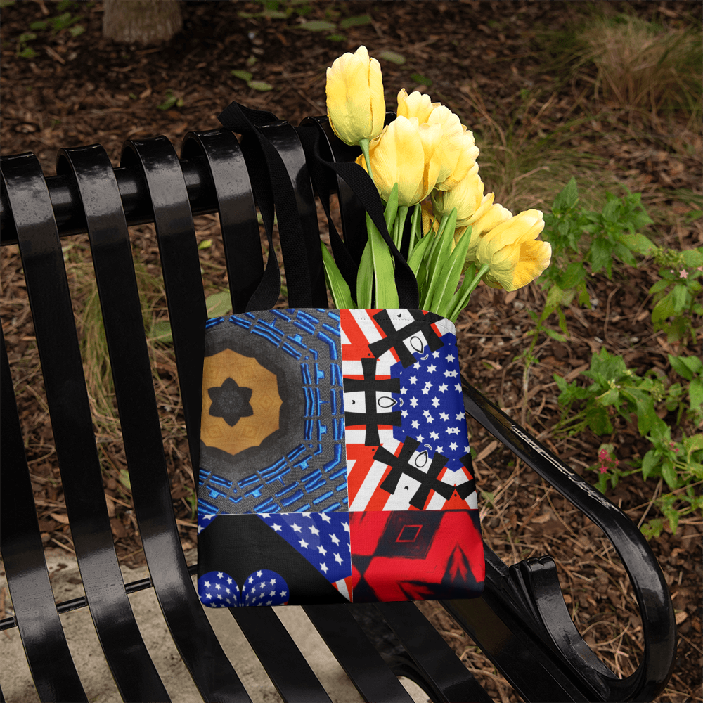 USA Patchwork Design Classic Tote Bag Available in 3 Sizes