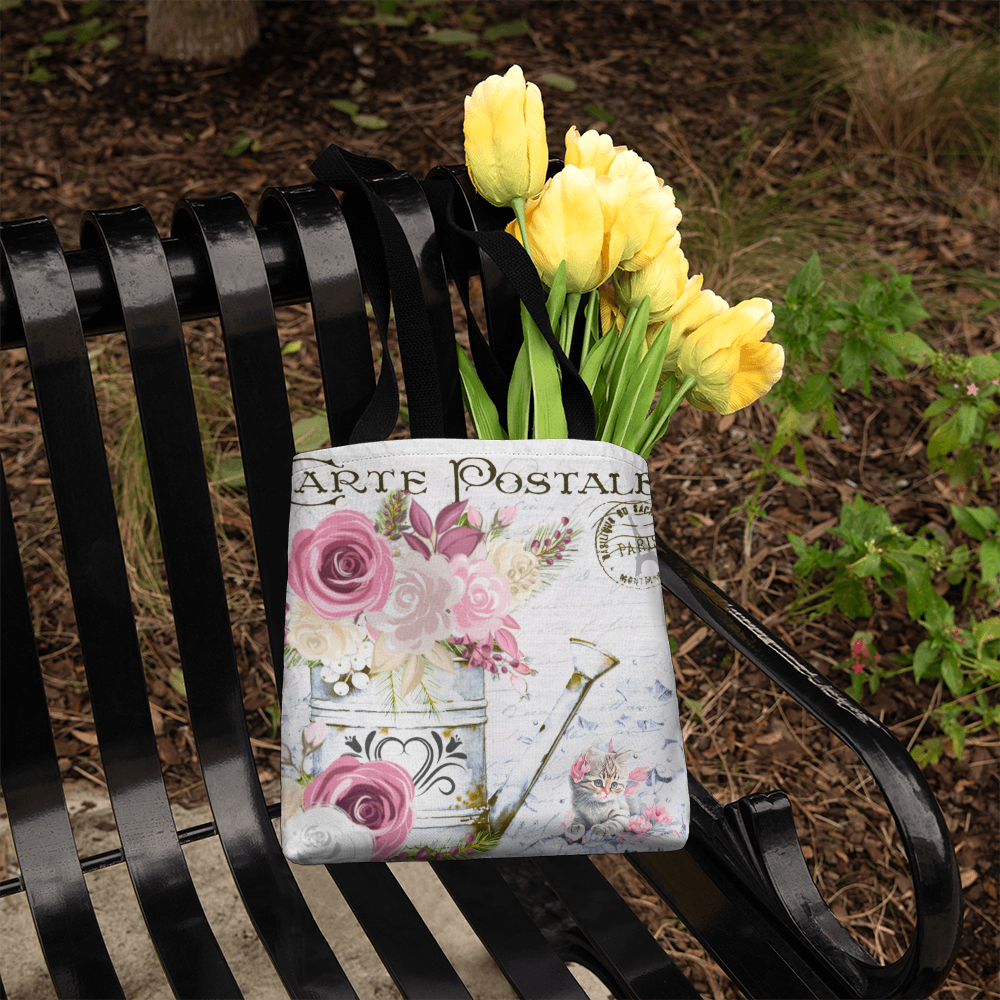 Flowers & Kitten Carte Postale Design Classic Tote Bag
