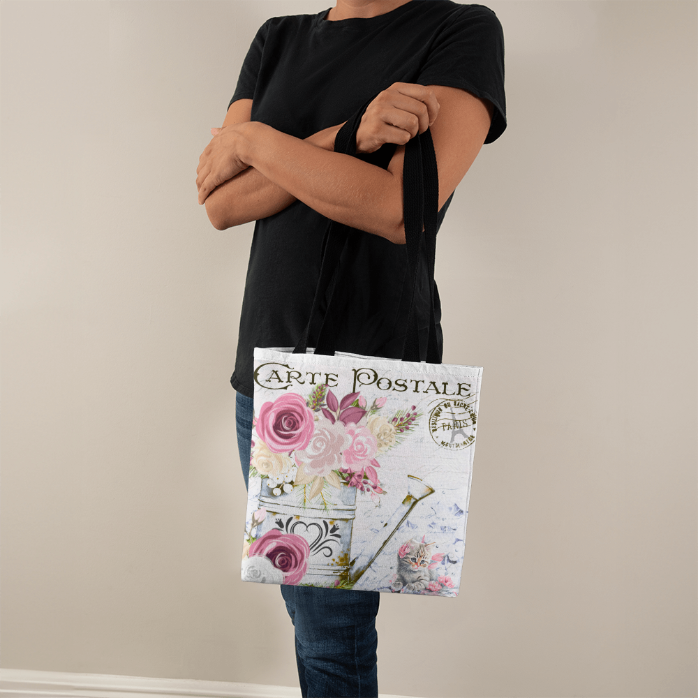 Flowers & Kitten Carte Postale Design Classic Tote Bag