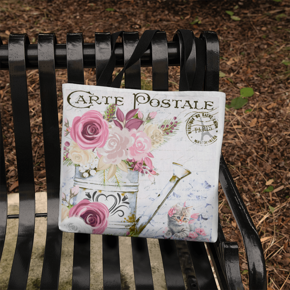 Flowers & Kitten Carte Postale Design Classic Tote Bag