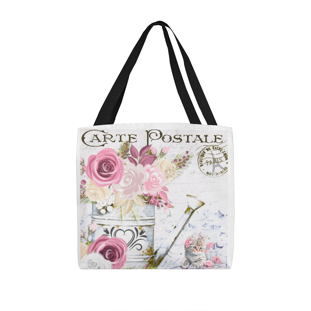 Flowers & Kitten Carte Postale Design Classic Tote Bag
