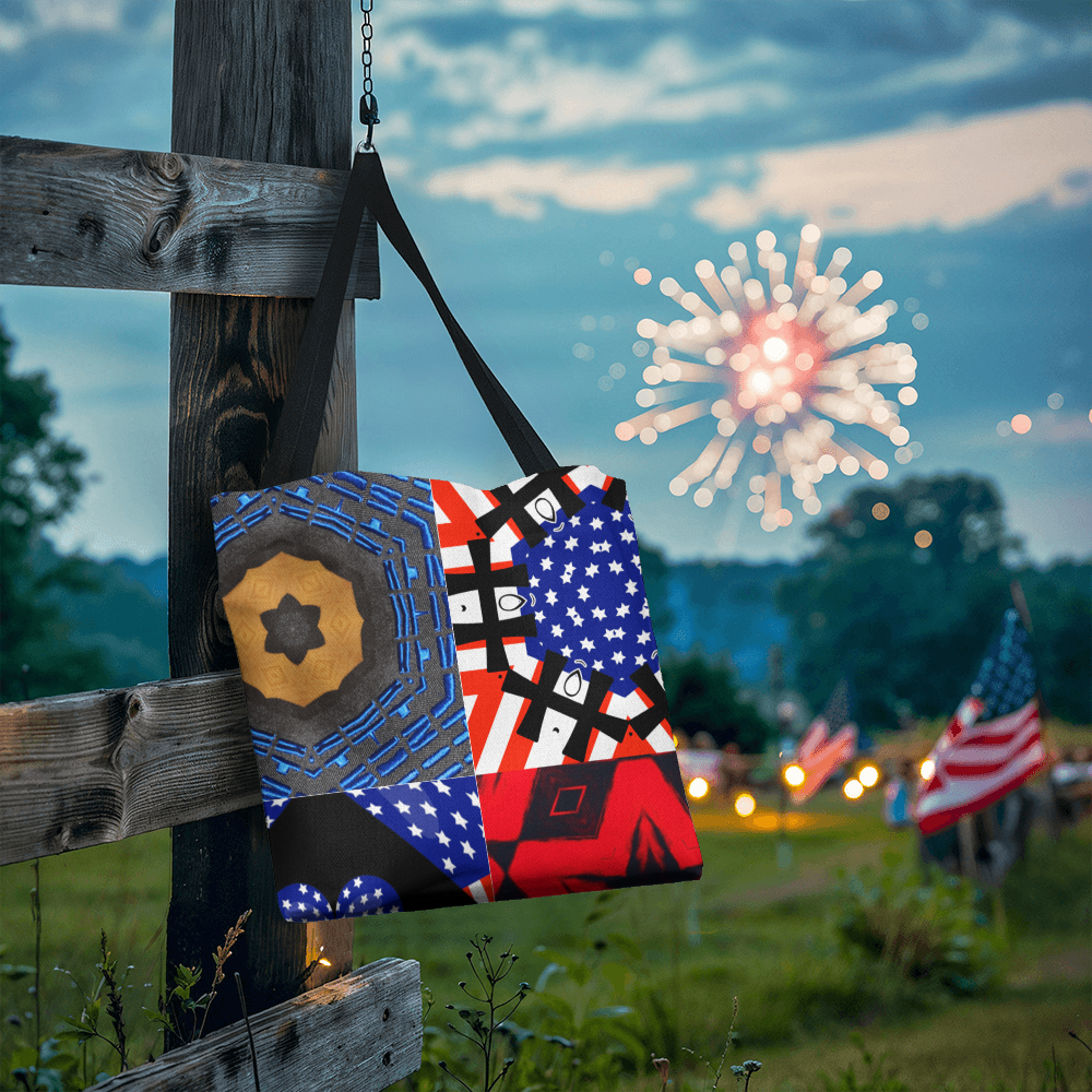 USA Patchwork Design Classic Tote Bag Available in 3 Sizes