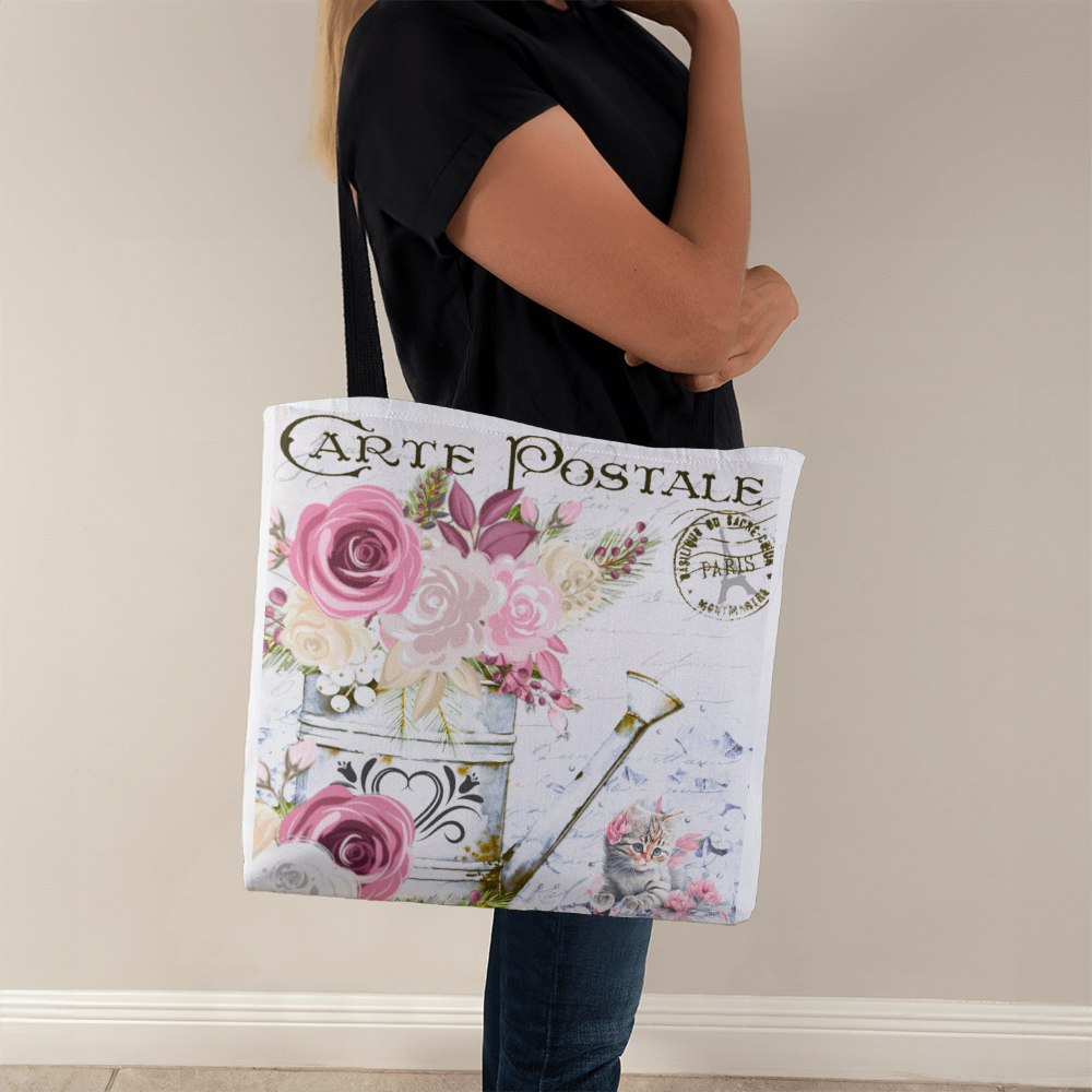 Flowers & Kitten Carte Postale Design Classic Tote Bag