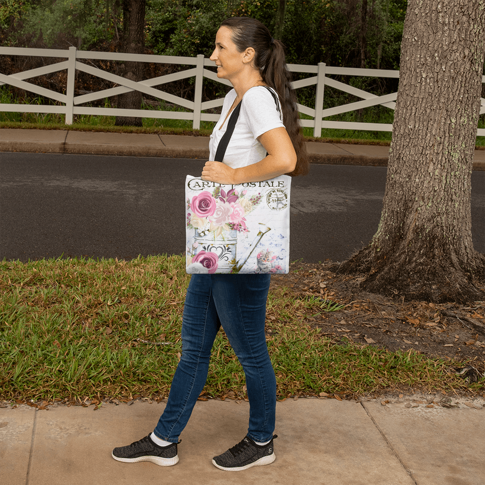 Flowers & Kitten Carte Postale Design Classic Tote Bag