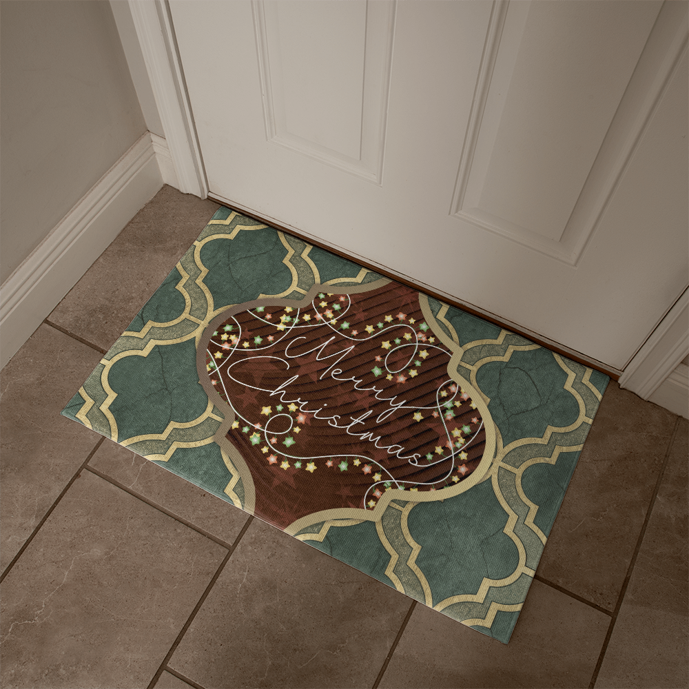 Merry Christmas Arabasque Tile Welcome Door Mat