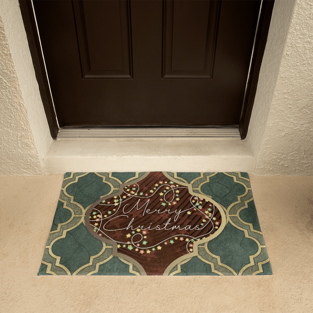 Merry Christmas Arabasque Tile Welcome Door Mat