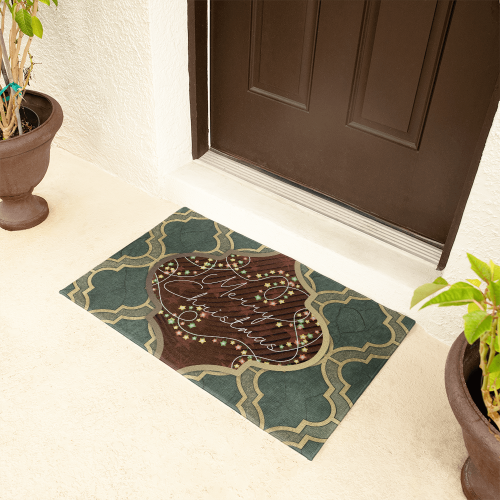 Merry Christmas Arabasque Tile Welcome Door Mat