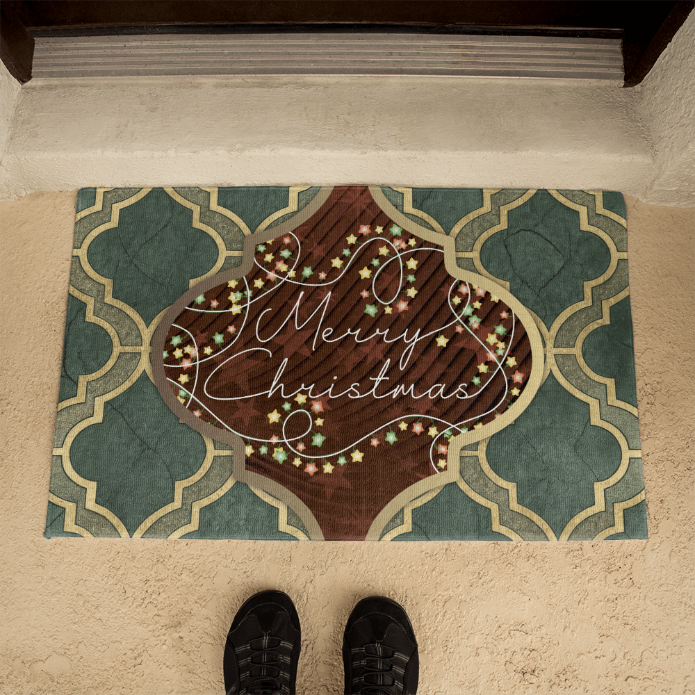 Merry Christmas Arabasque Tile Welcome Door Mat