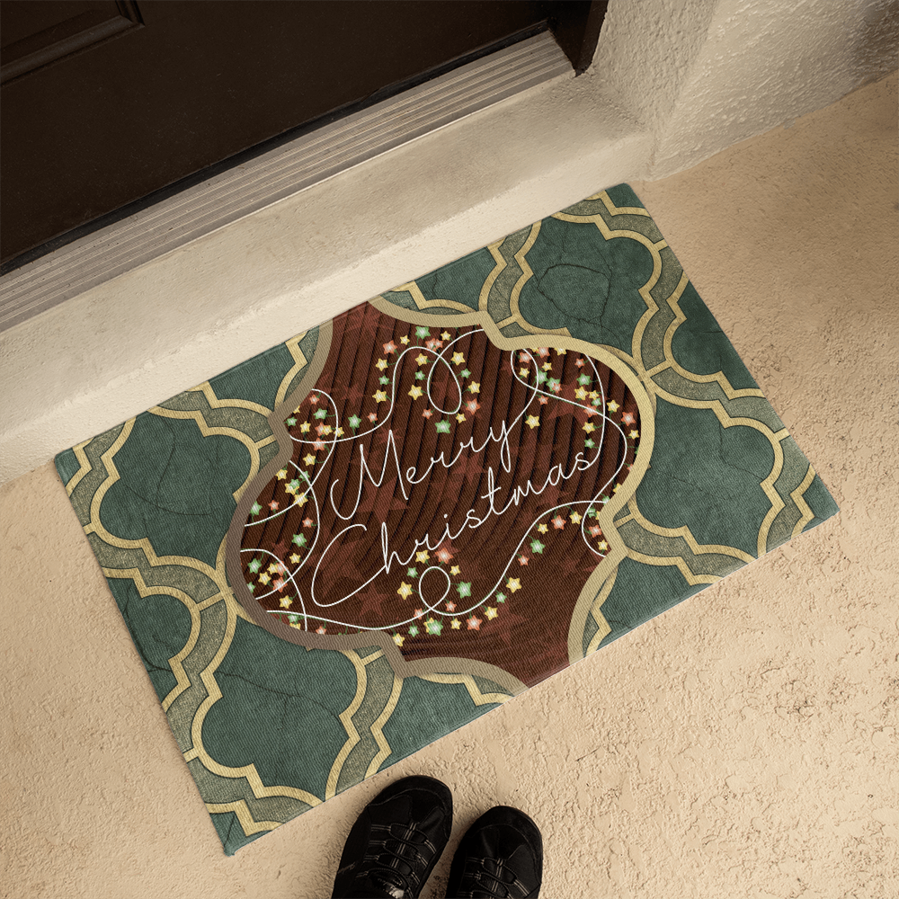 Merry Christmas Arabasque Tile Welcome Door Mat