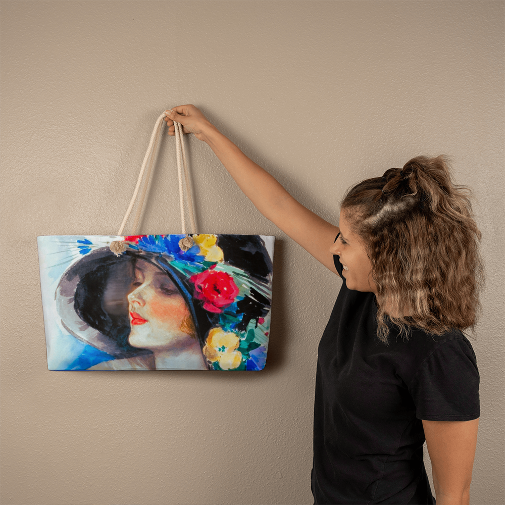 Fashionable Vintage Woman's Face with Bonnet Weekender Tote Bag