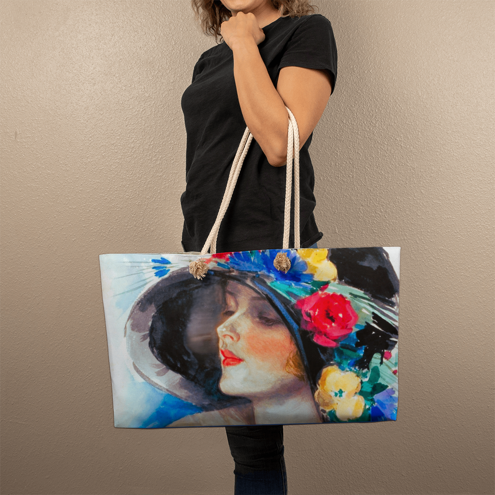 Fashionable Vintage Woman's Face with Bonnet Weekender Tote Bag