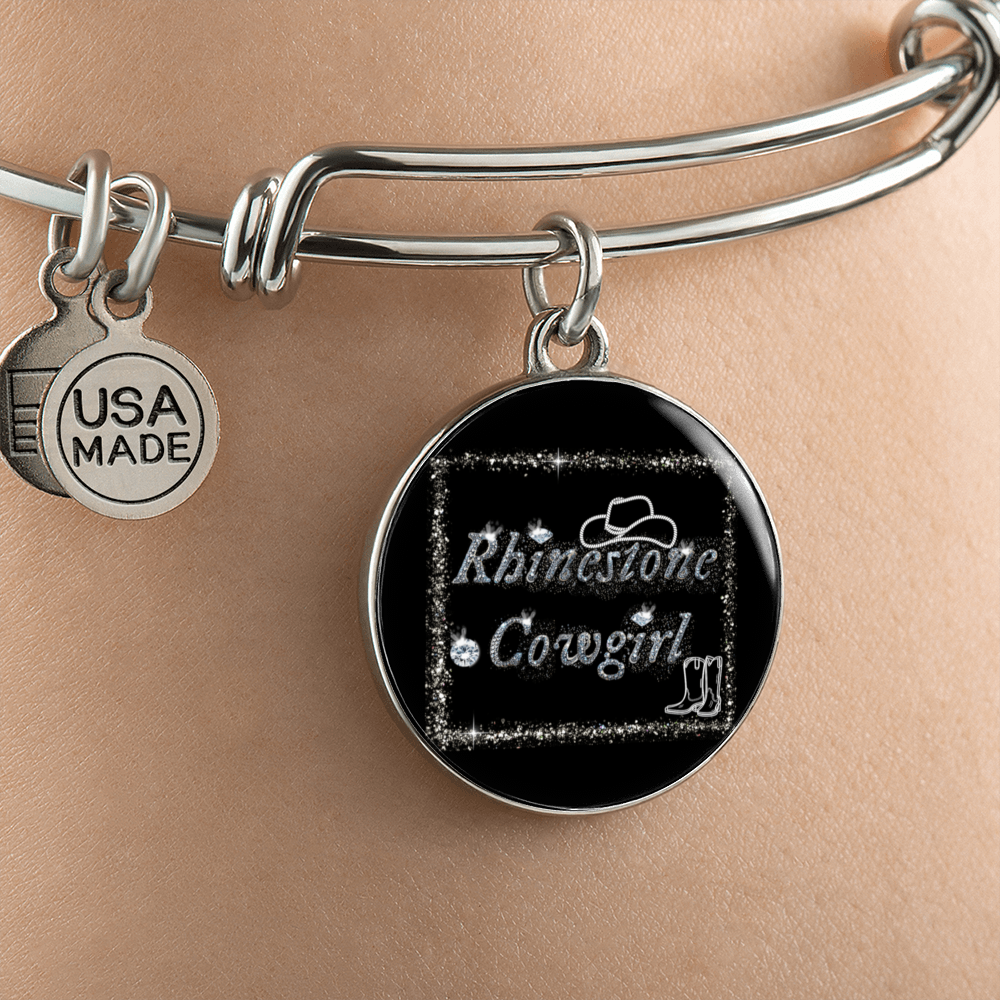 Rhinestone Cowgirl Round Graphic Bangle Bracelet