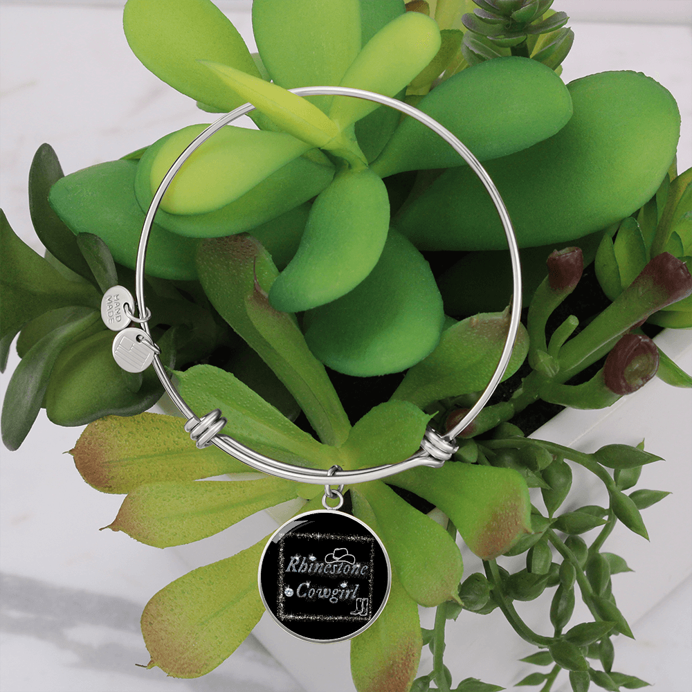 Rhinestone Cowgirl Round Graphic Bangle Bracelet
