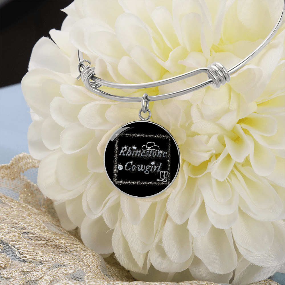 Rhinestone Cowgirl Round Graphic Bangle Bracelet