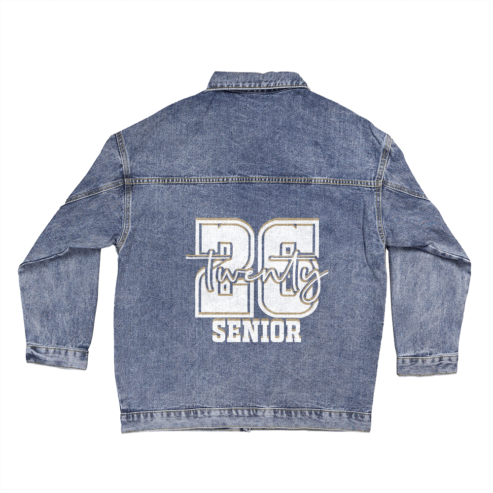 White 2026 Senior Graduate Oversized Women's Blue Denim Jacket