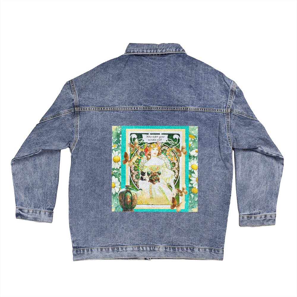 Lady in Waiting for Him to Call Oversized Women's DTG Denim Jacket