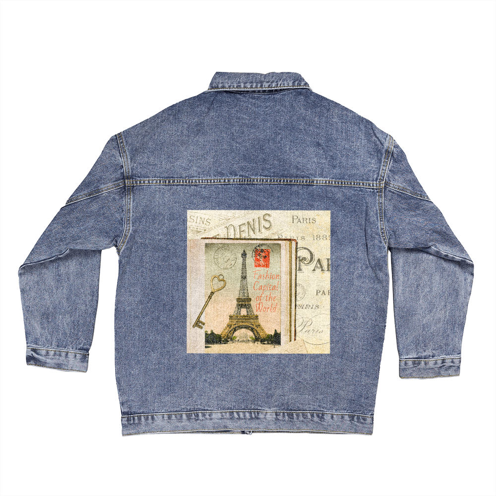 Fashion Capital of the World Paris France Oversized Women's DTG Denim Jacket