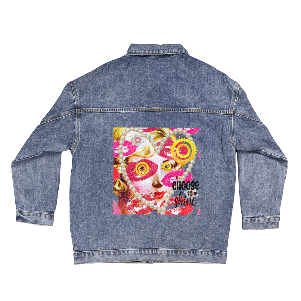 Choose to Shine Fashion Collage Oversized Women's DTG Denim Jacket