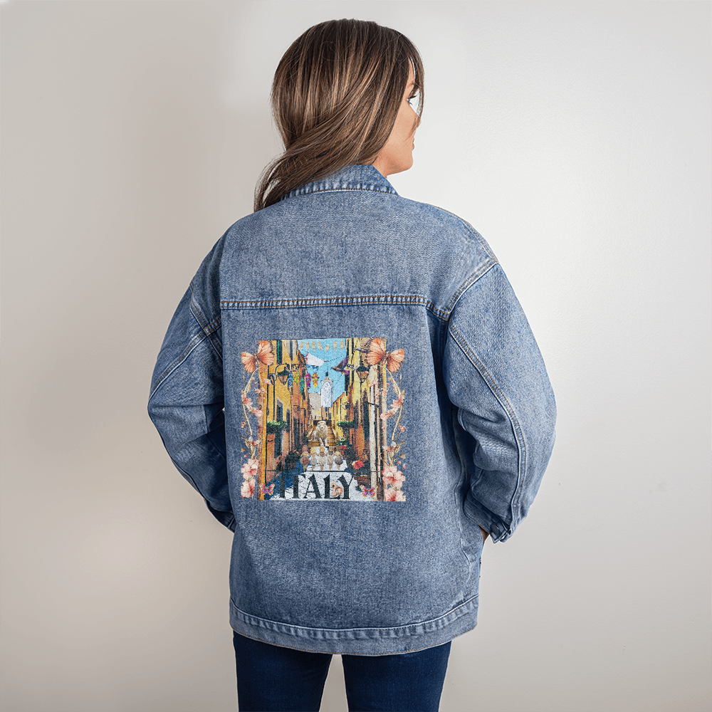 Cobblestone Street in Italy Collage Oversized Women's DTG Denim Jacket